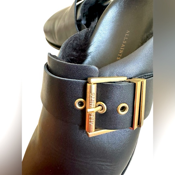 All Saints Black Mules with Gold Buckle - Picture 4 of 6